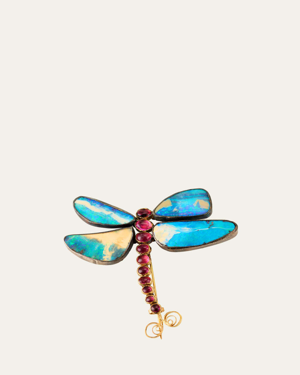 Boulder Opal and Pink Tourmaline Dragonfly Brooch